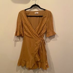 Yellow Wrap Dress with Polka Dots.